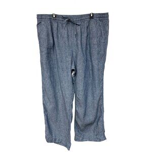 L.L. Bean Women's Plus Size 20 W 100% Linen Wide Leg Pull-on Pants Chambray Blue